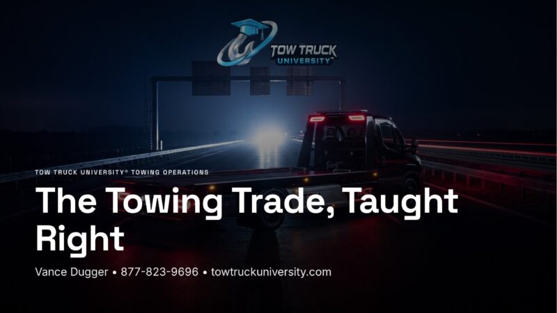 Tow Truck University Towing Operations: The Towing Trade, Taught Right. Vance Dugger, 877-823-9696, towtruckuniversity.com.